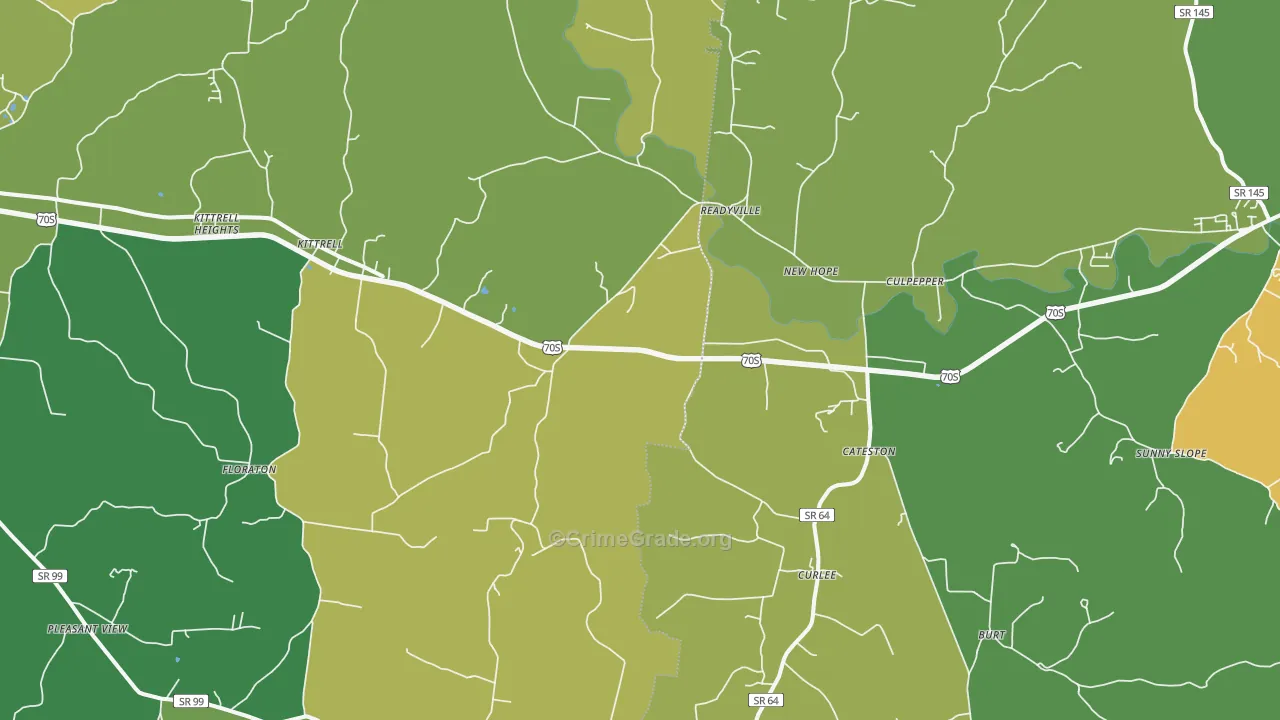 Readyville, TN Map of Vehicle Theft Rates