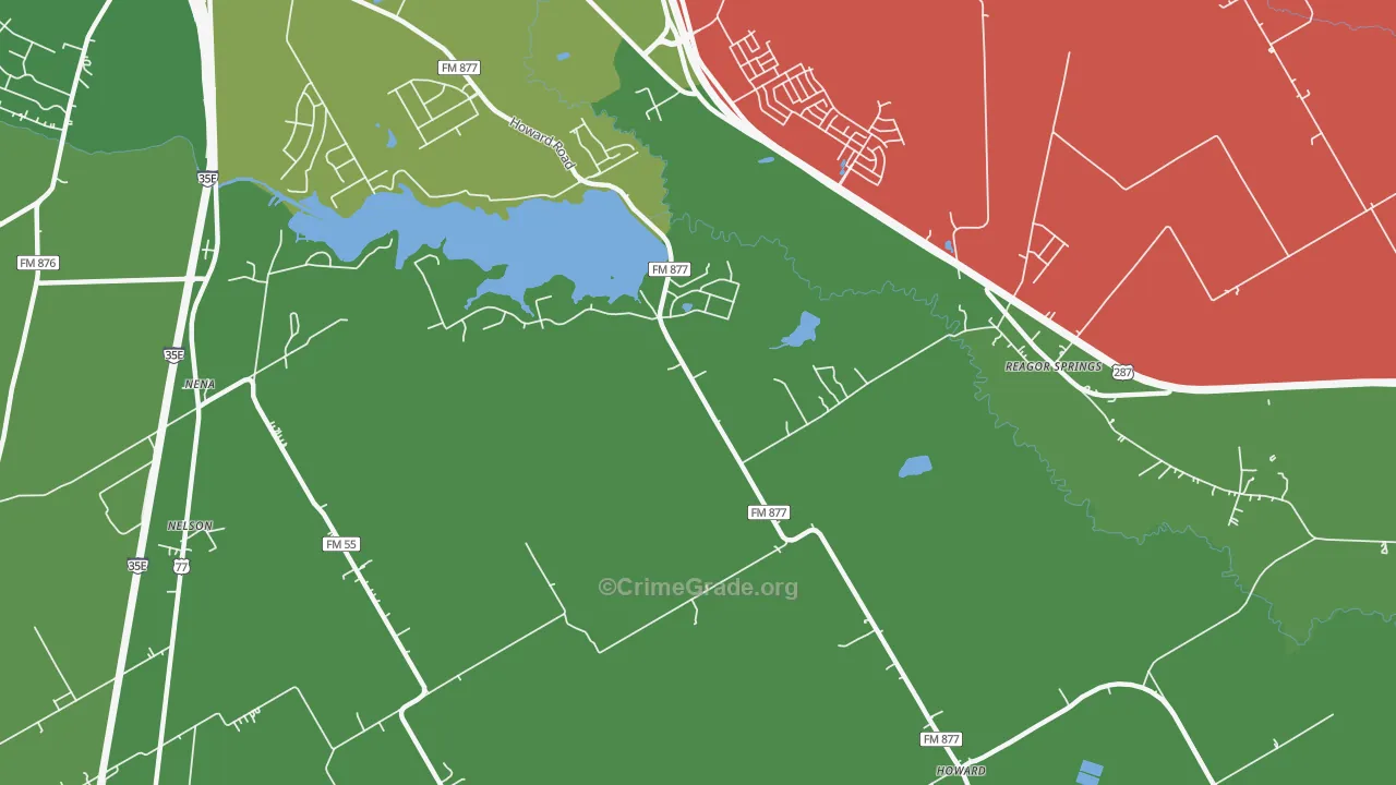 Reagor Springs, TX Map of Vehicle Theft Rates