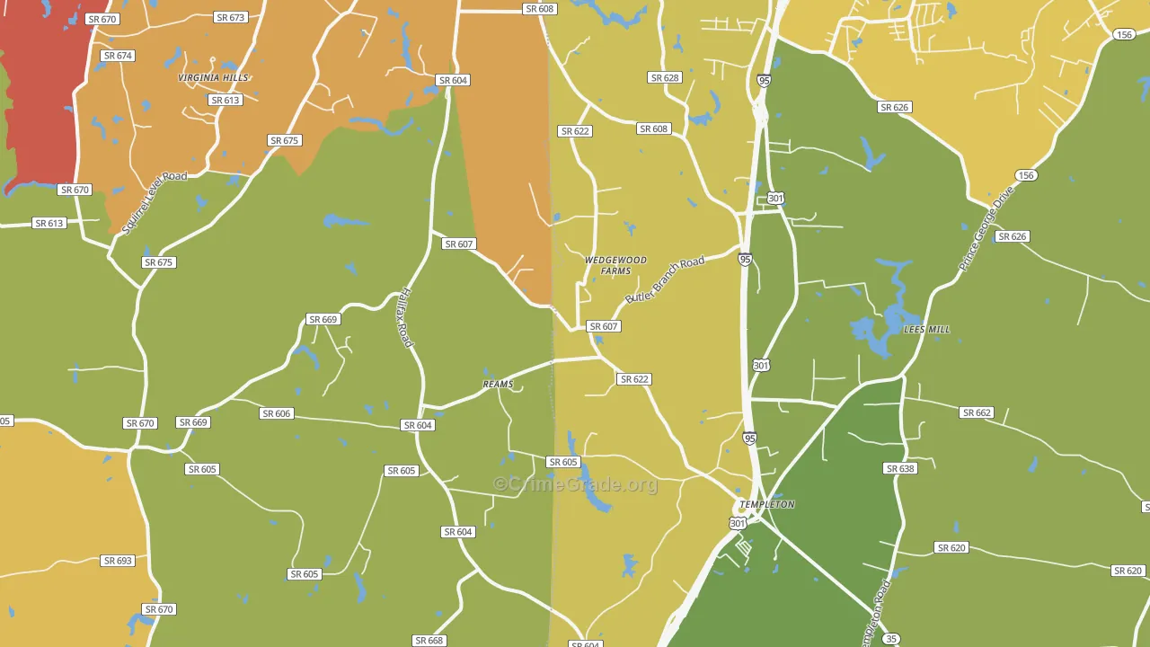 Reams, VA Map of Vehicle Theft Rates