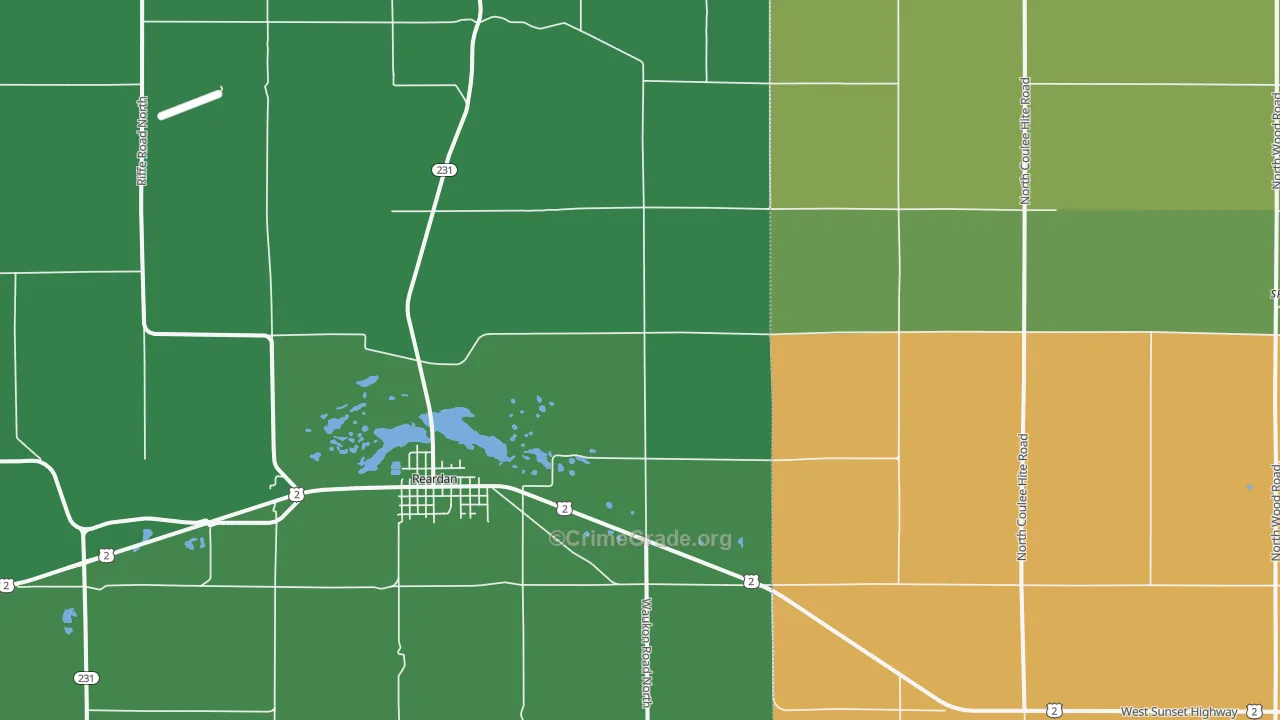 Reardan, WA Map of Vehicle Theft Rates