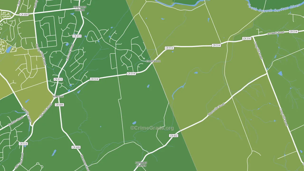 Reaville, NJ Map of Vehicle Theft Rates