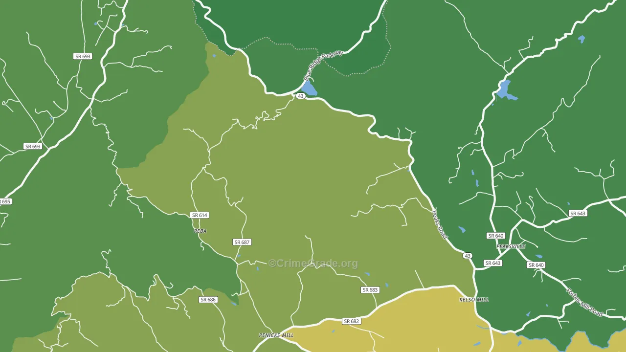 Reba, VA Map of Vehicle Theft Rates