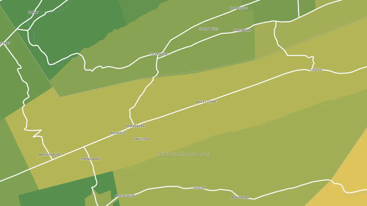 Rebersburg, PA Map of Vehicle Theft Rates