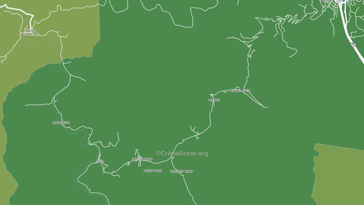 Red Ash, TN Map of Vehicle Theft Rates