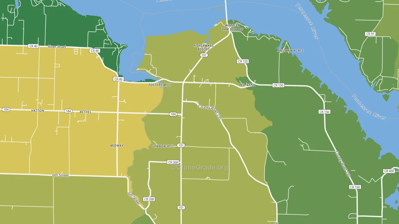 Red Bank, AL Map of Vehicle Theft Rates