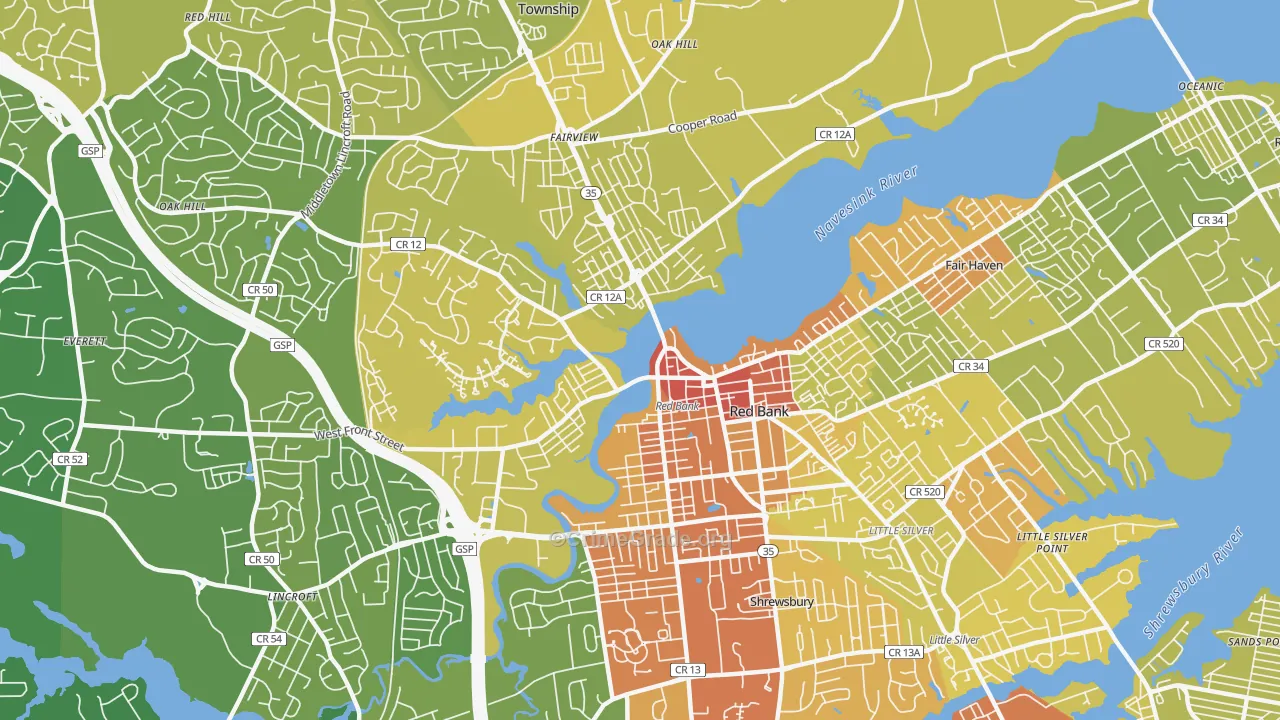 Red Bank, NJ Map of Vehicle Theft Rates
