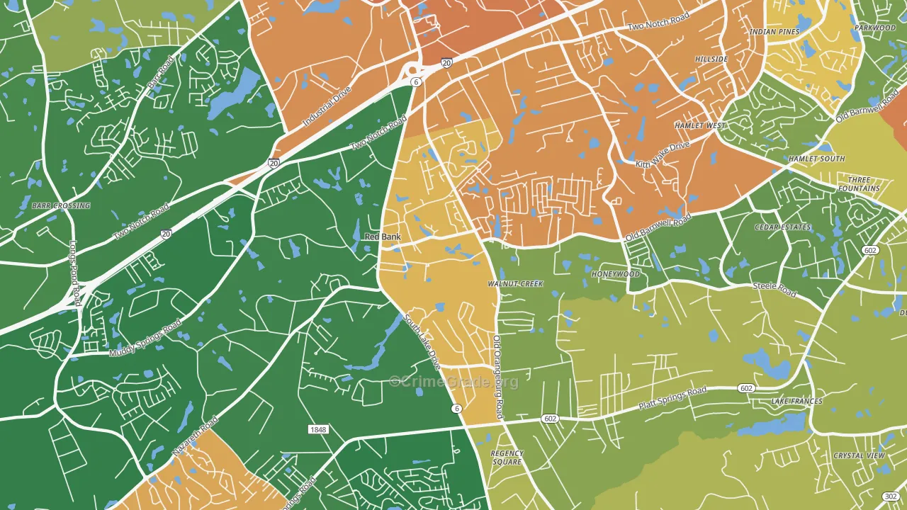 Red Bank, SC Map of Vehicle Theft Rates