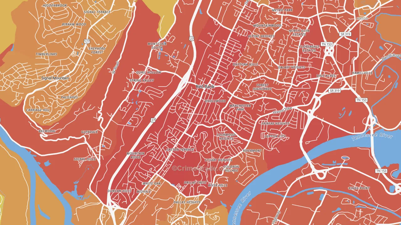 Red Bank, TN Map of Vehicle Theft Rates