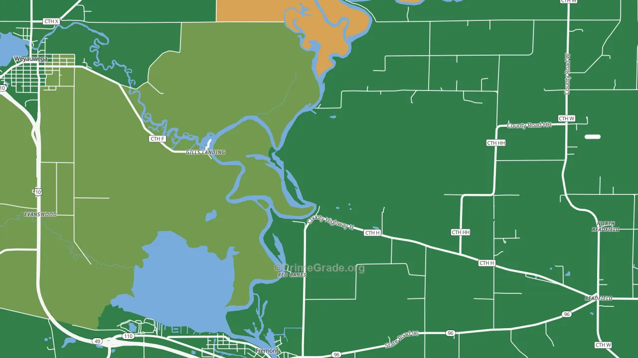 Red Banks, WI Map of Vehicle Theft Rates