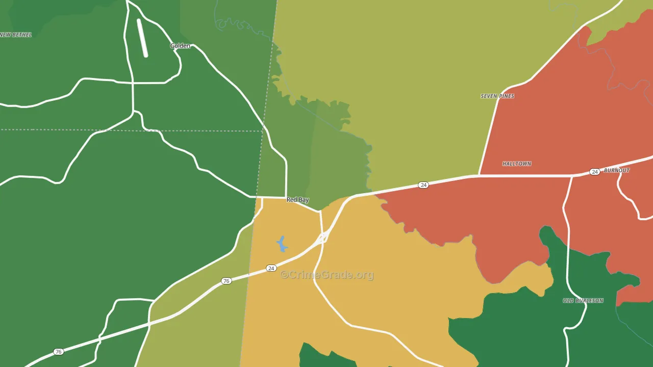 Red Bay, AL Map of Vehicle Theft Rates
