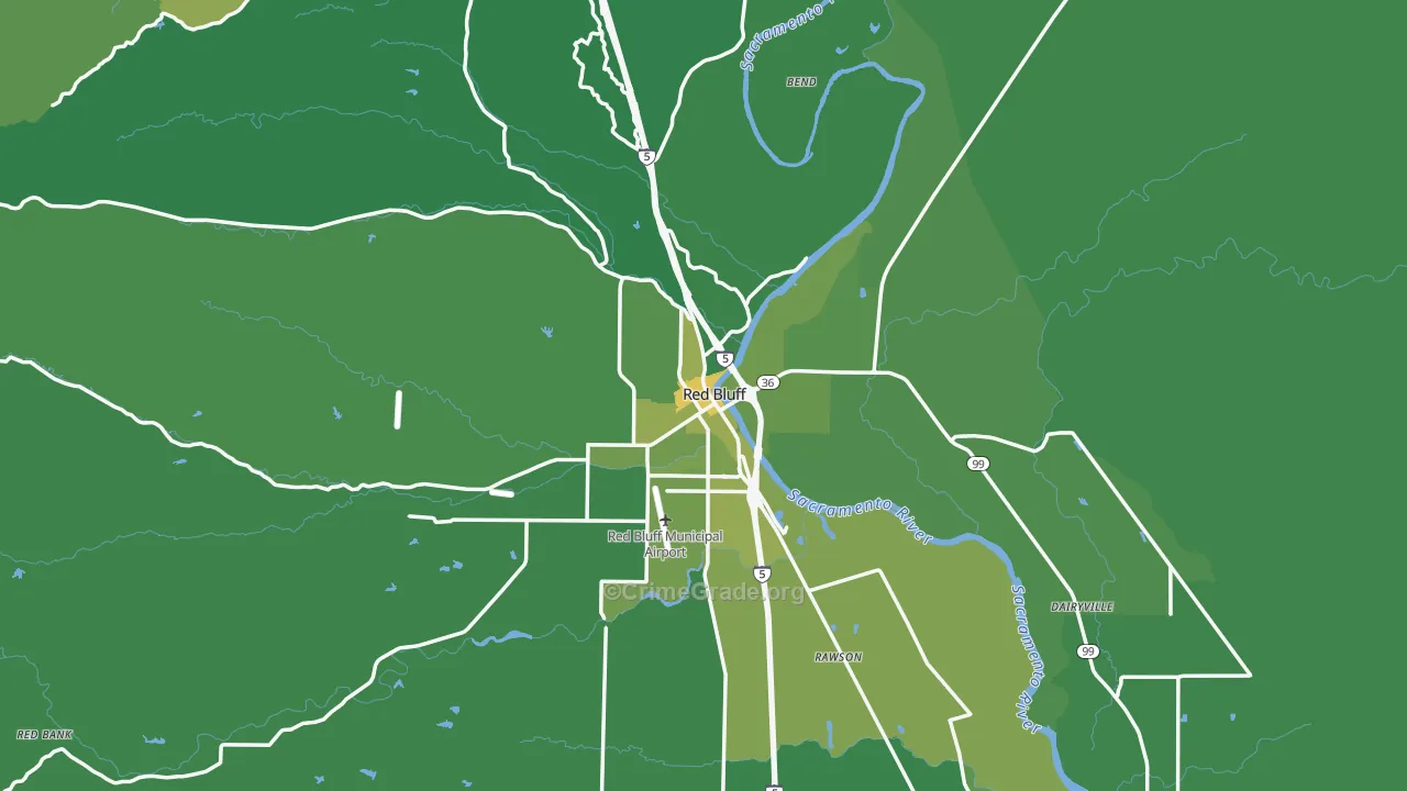 Red Bluff, CA Map of Vehicle Theft Rates