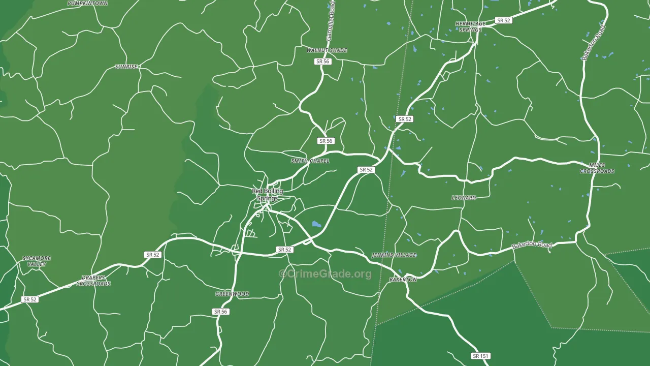 Red Boiling Springs, TN Map of Vehicle Theft Rates