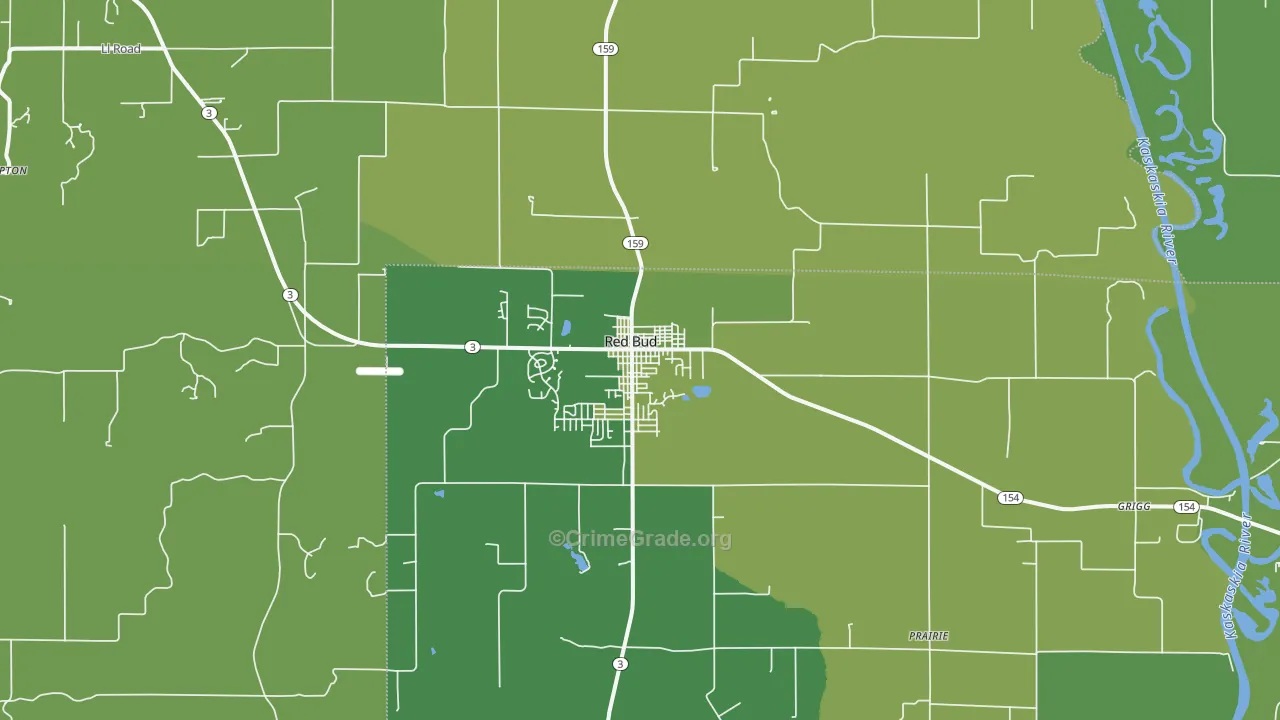 Red Bud, IL Map of Vehicle Theft Rates