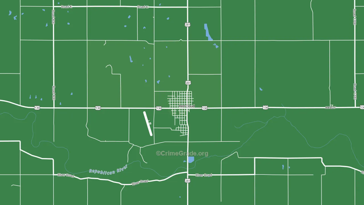 Red Cloud, NE Map of Vehicle Theft Rates