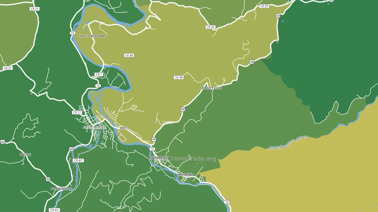 Red Creek, WV Map of Vehicle Theft Rates