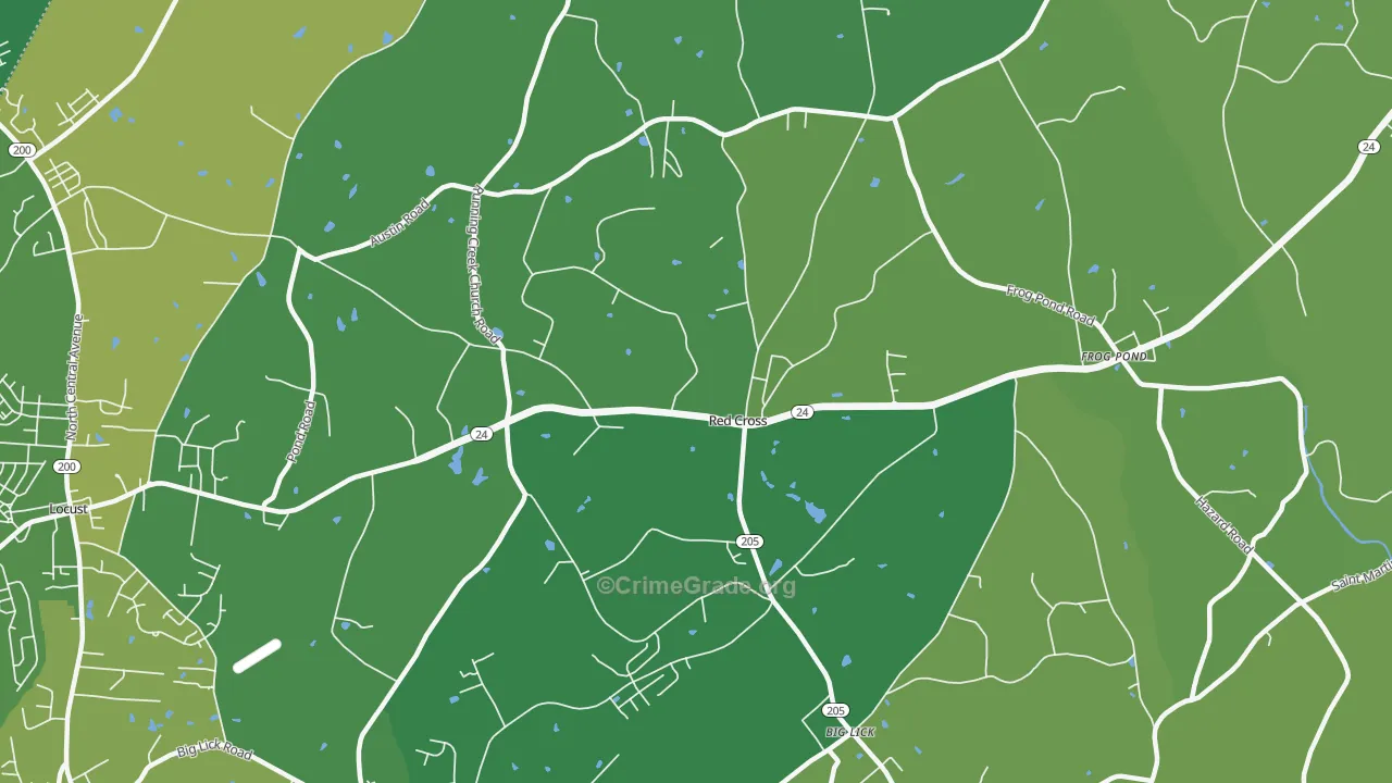 Red Cross, NC Map of Vehicle Theft Rates