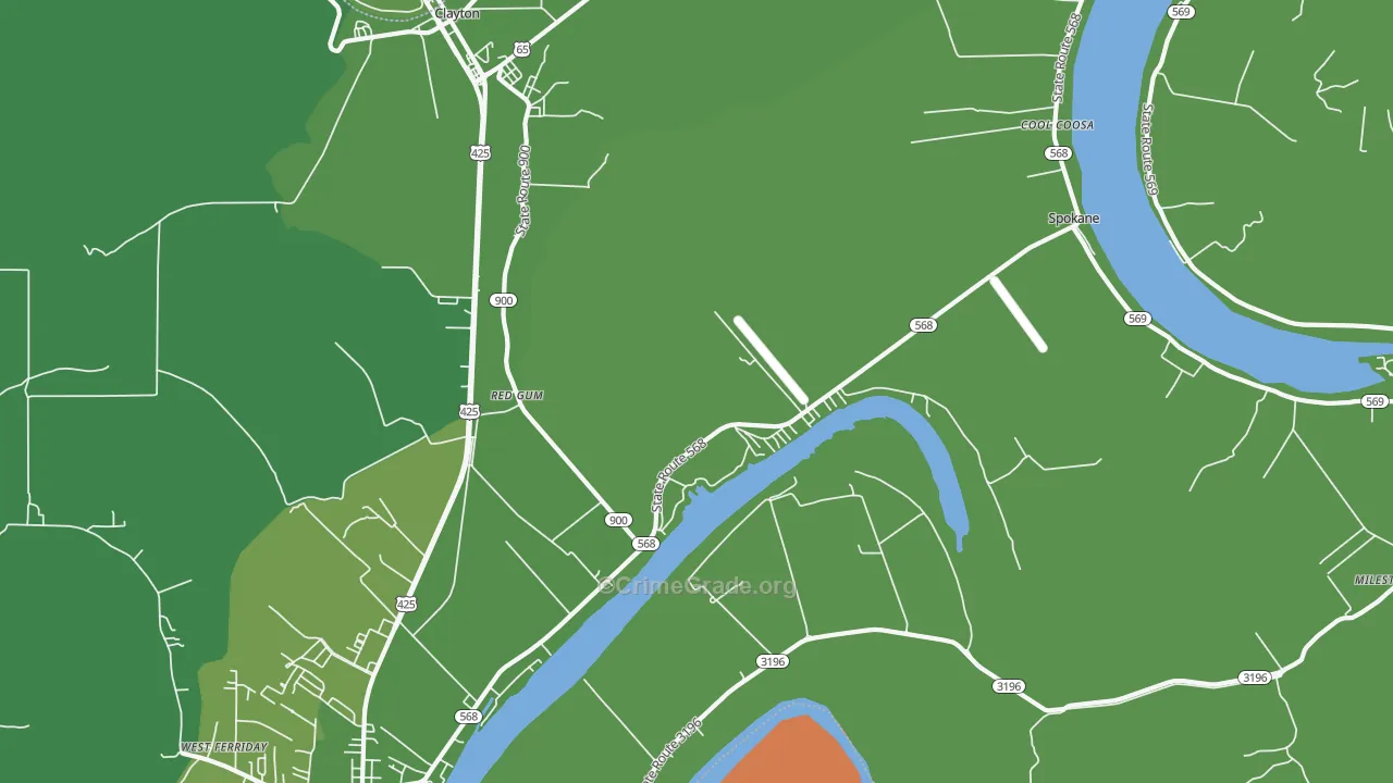 Red Gum, LA Map of Vehicle Theft Rates