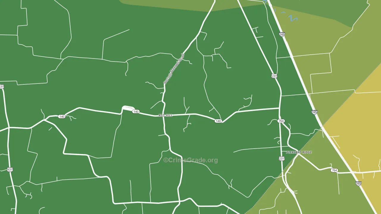 Red Hill, KY Map of Vehicle Theft Rates