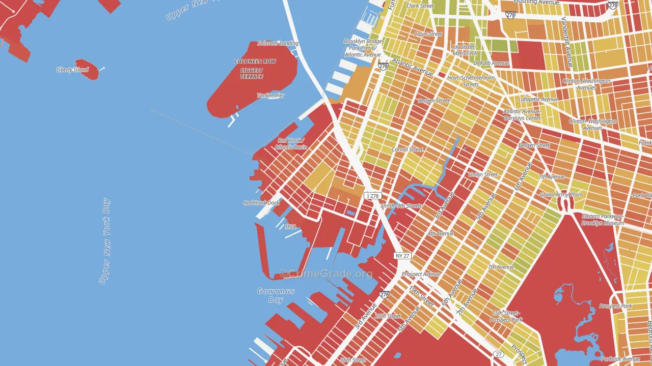 Red Hook, Brooklyn, NY Map of Vehicle Theft Rates