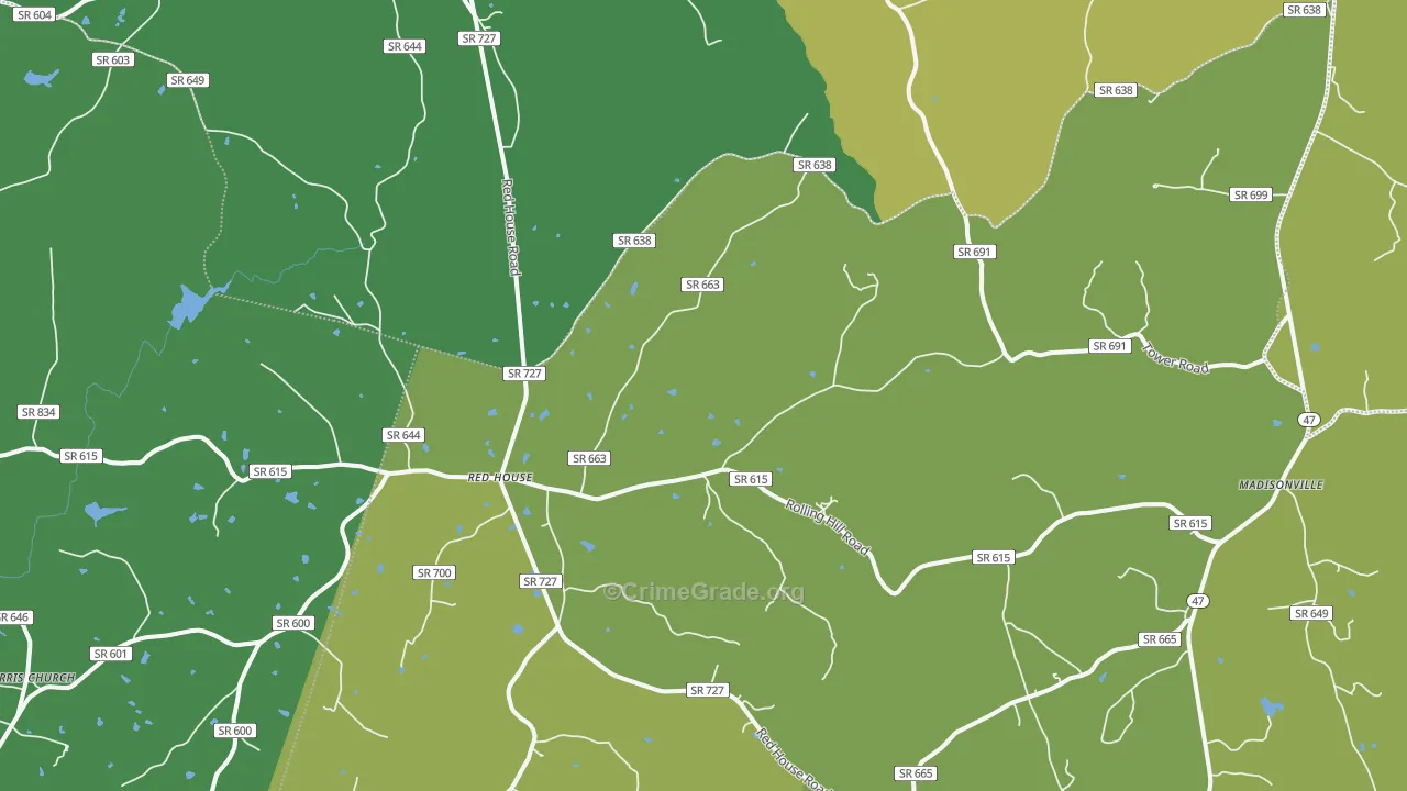 Red House, VA Map of Vehicle Theft Rates