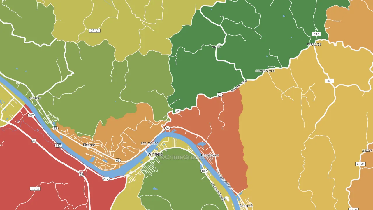 Red House, WV Map of Vehicle Theft Rates