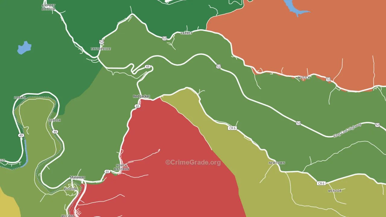 Red Jacket, WV Map of Vehicle Theft Rates