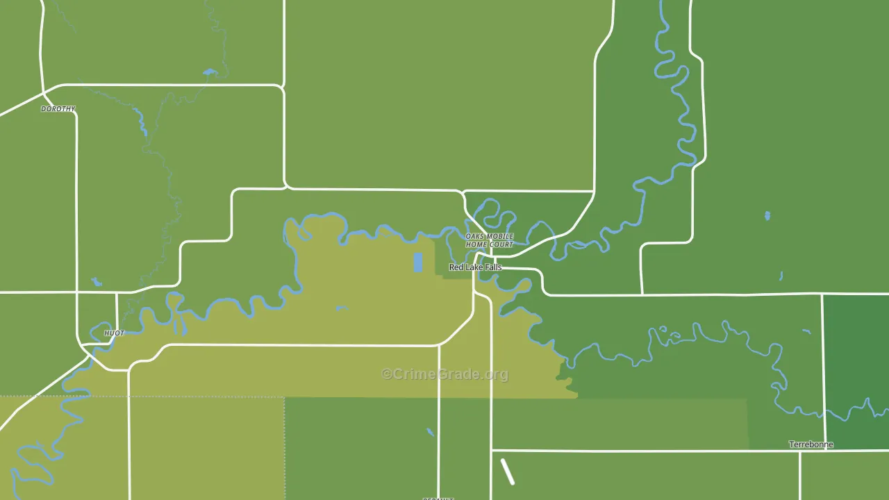 Red Lake Falls, MN Map of Vehicle Theft Rates