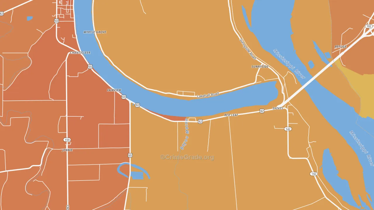 Red Leaf, AR Map of Vehicle Theft Rates