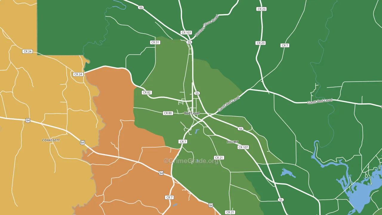 Red Level, AL Map of Vehicle Theft Rates