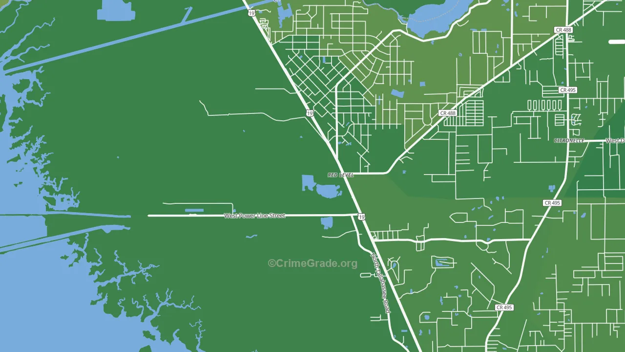 Red Level, FL Map of Vehicle Theft Rates