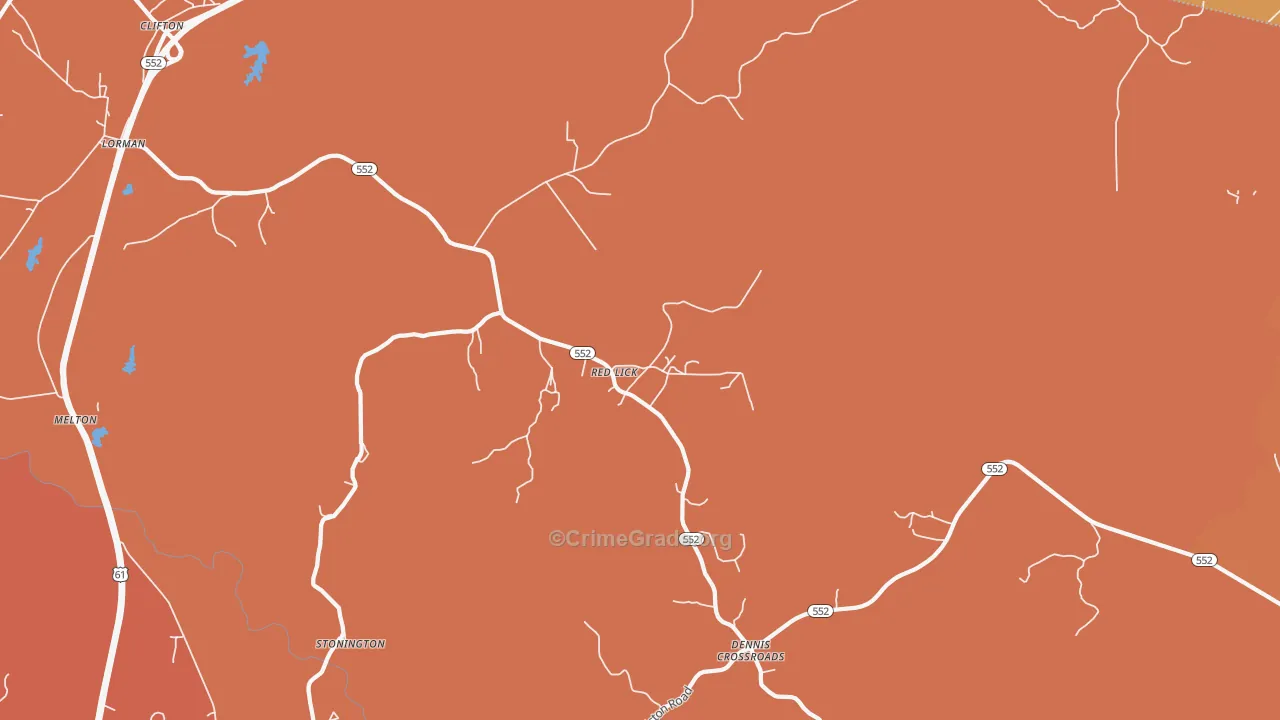 Red Lick, MS Map of Vehicle Theft Rates