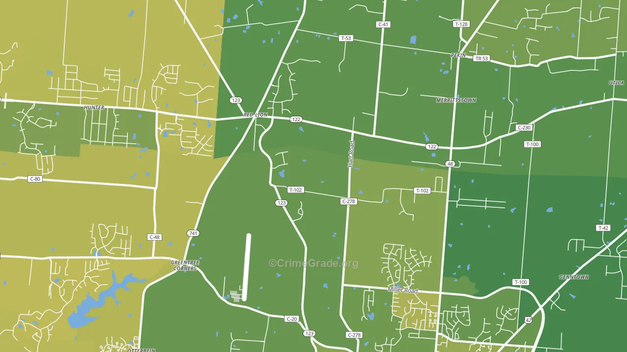 Red Lion, OH Map of Vehicle Theft Rates