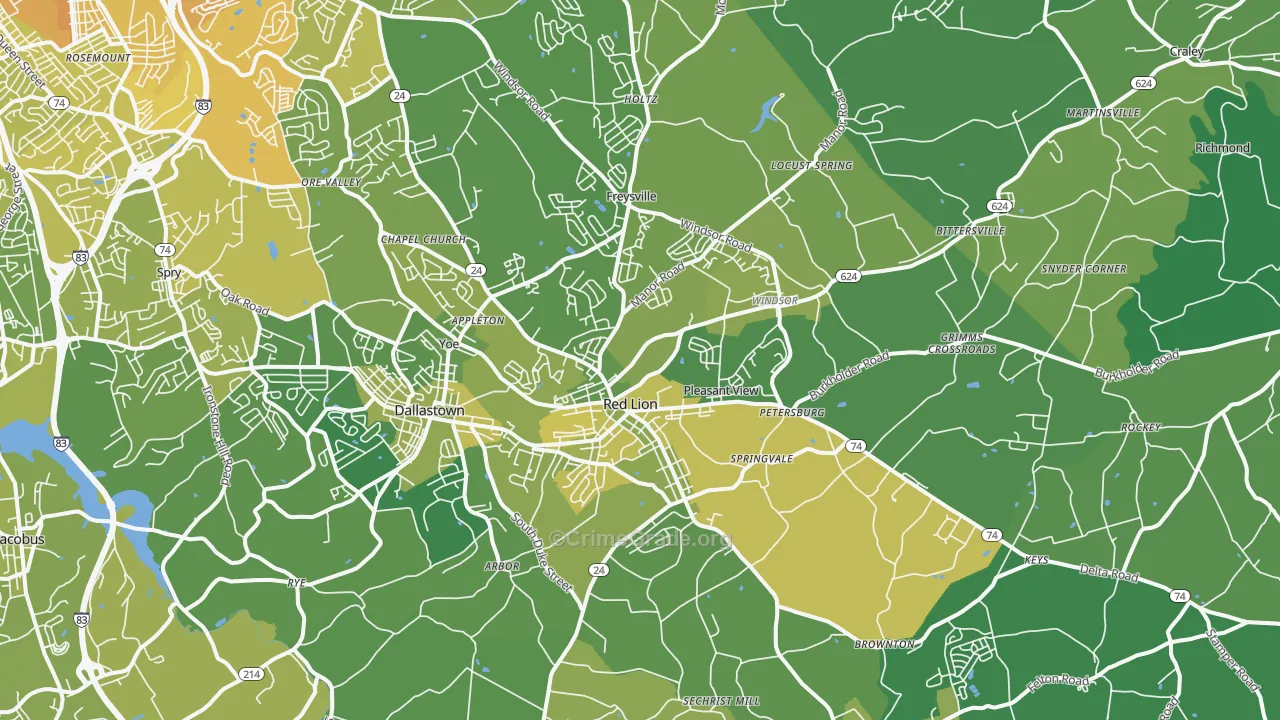 Red Lion, PA Map of Vehicle Theft Rates