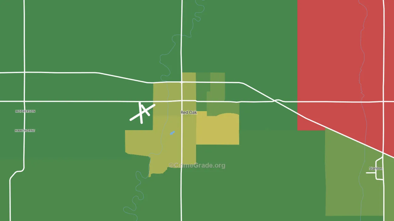 Red Oak, IA Map of Vehicle Theft Rates