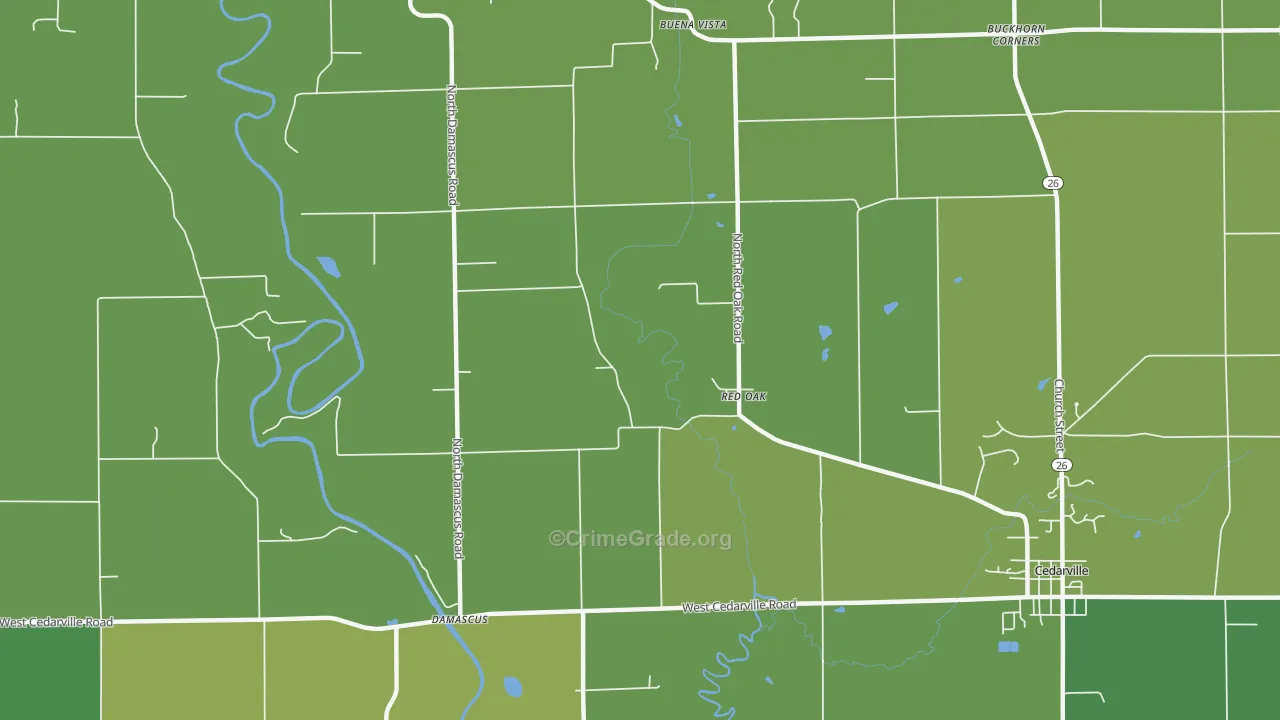Red Oak, IL Map of Vehicle Theft Rates