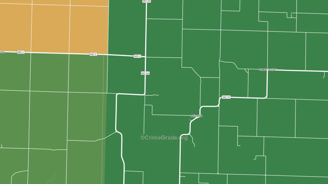 Red Oak, MO Map of Vehicle Theft Rates