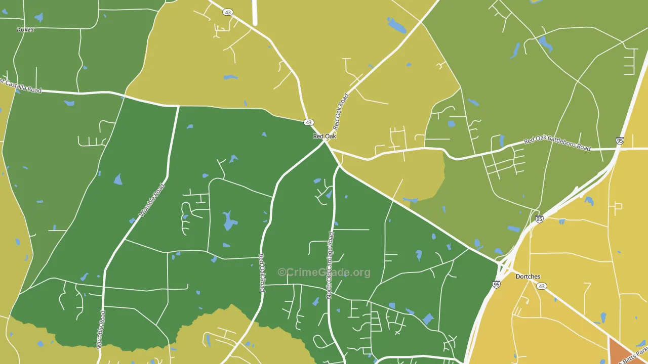 Red Oak, NC Map of Vehicle Theft Rates