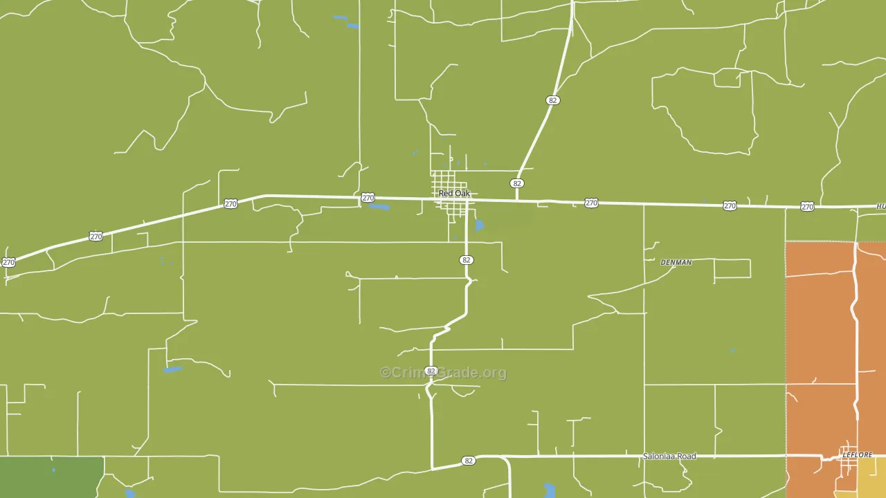 Red Oak, OK Map of Vehicle Theft Rates