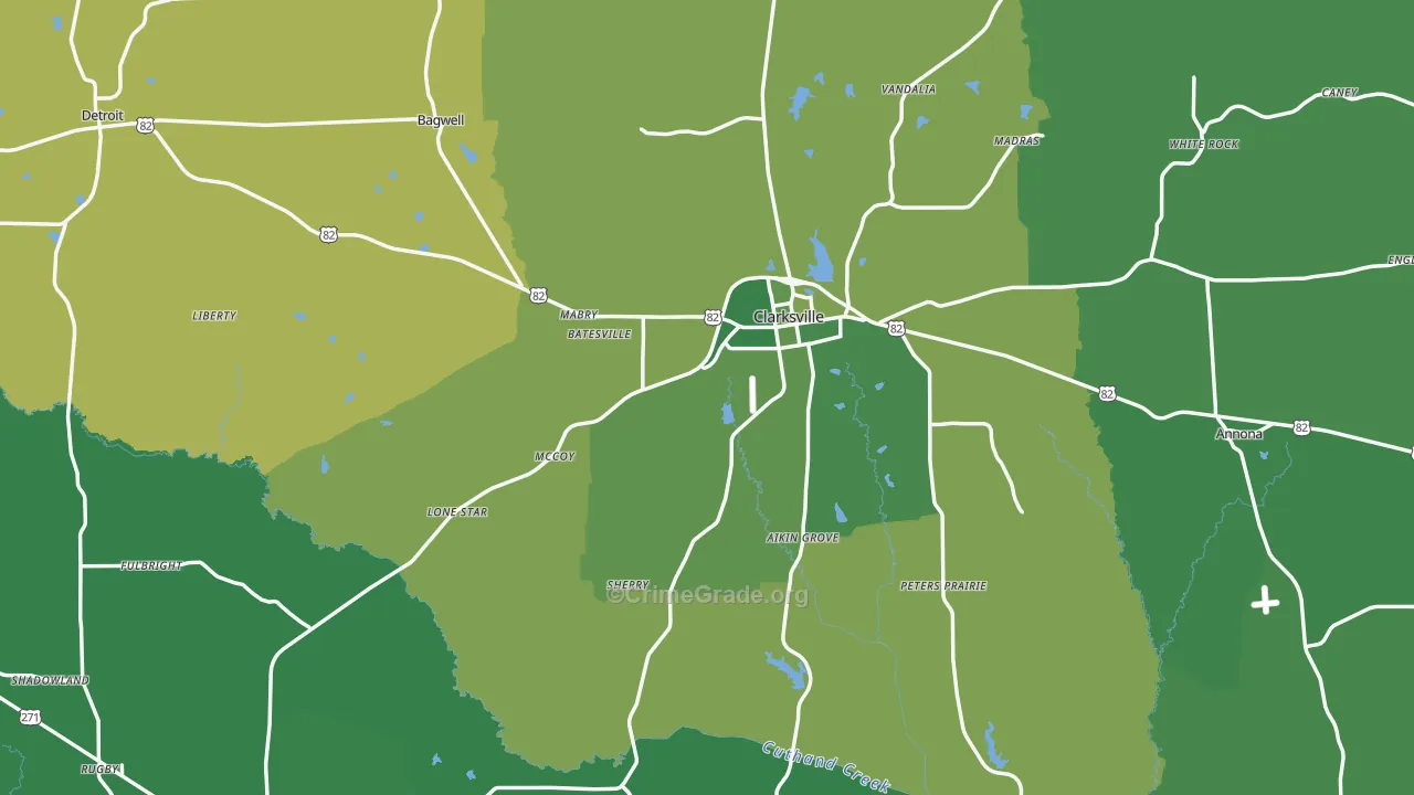 Red River County, TX Map of Vehicle Theft Rates