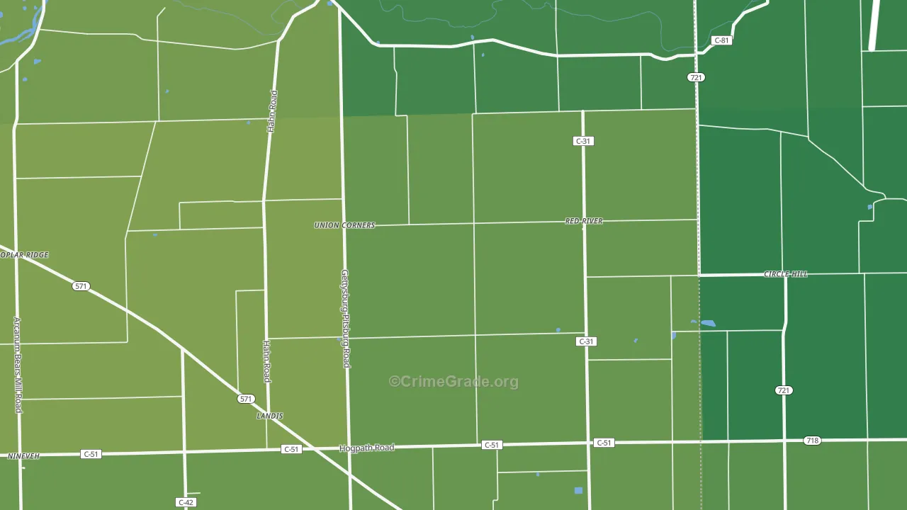 Red River, OH Map of Vehicle Theft Rates