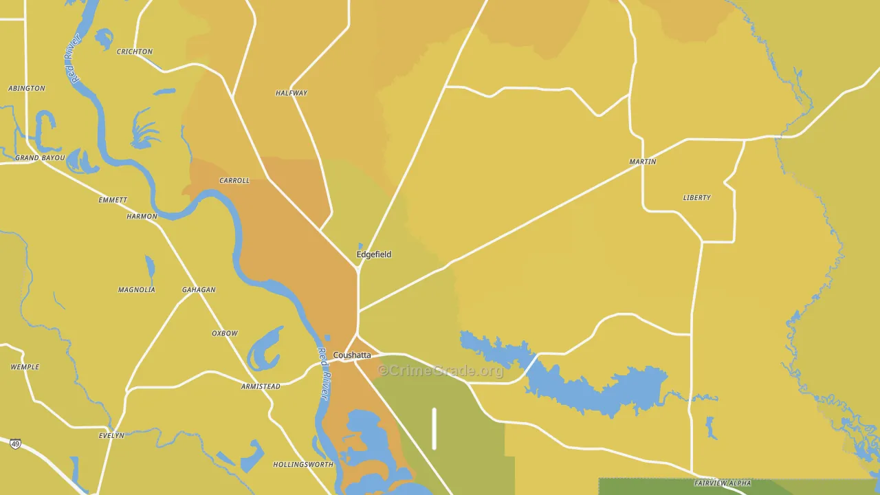 Red River Parish, LA Map of Vehicle Theft Rates