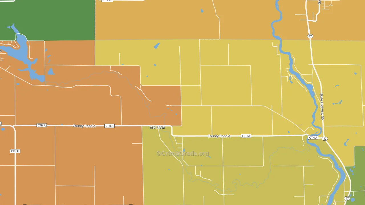 Red River, WI Map of Vehicle Theft Rates