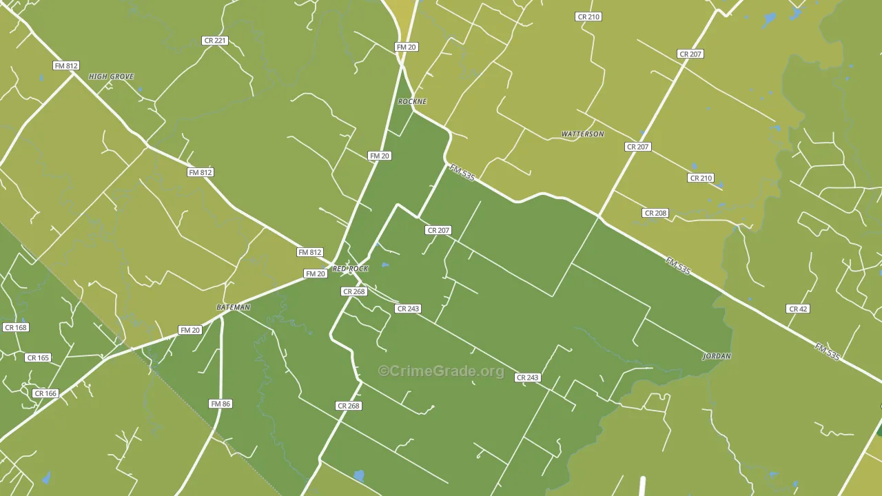 Red Rock, TX Map of Vehicle Theft Rates