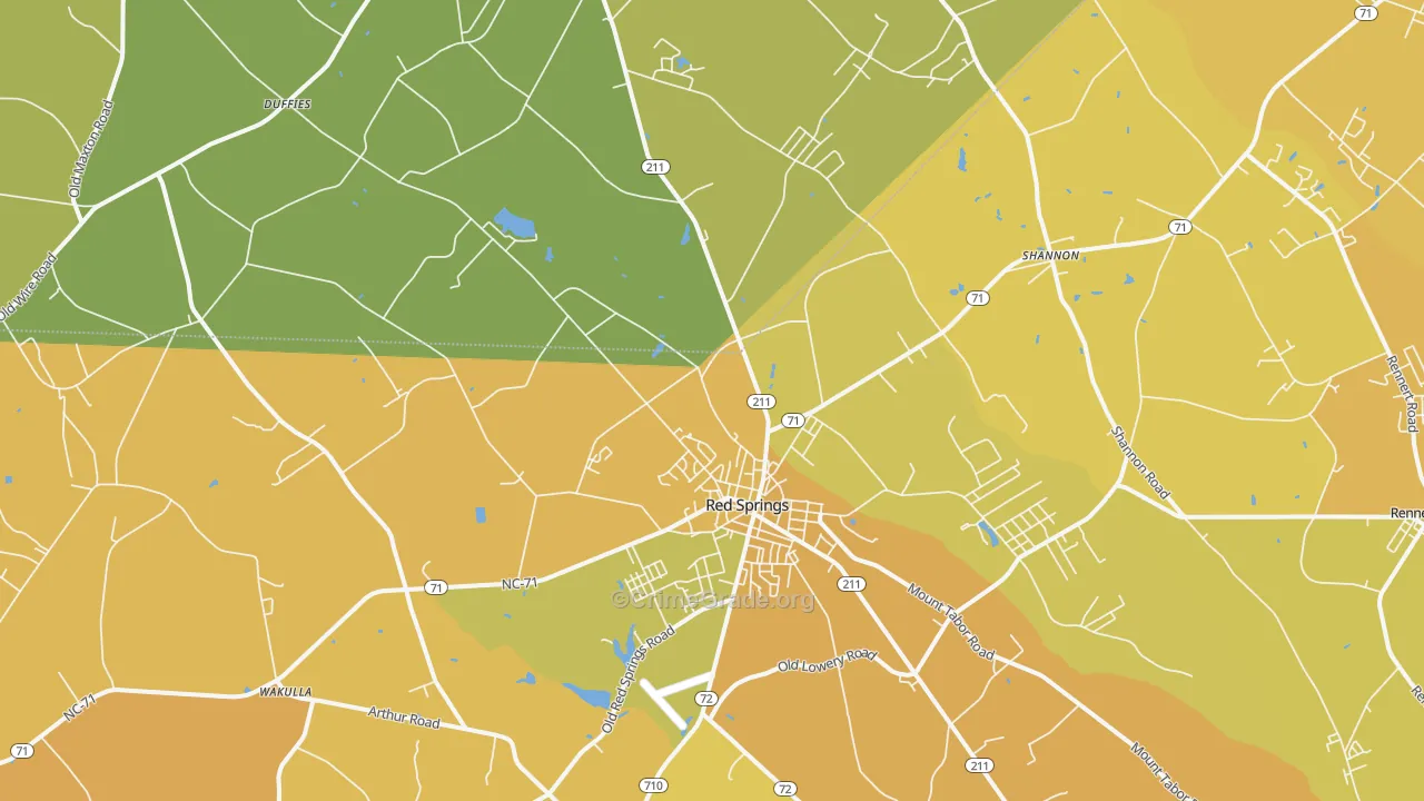 Red Springs, NC Map of Vehicle Theft Rates
