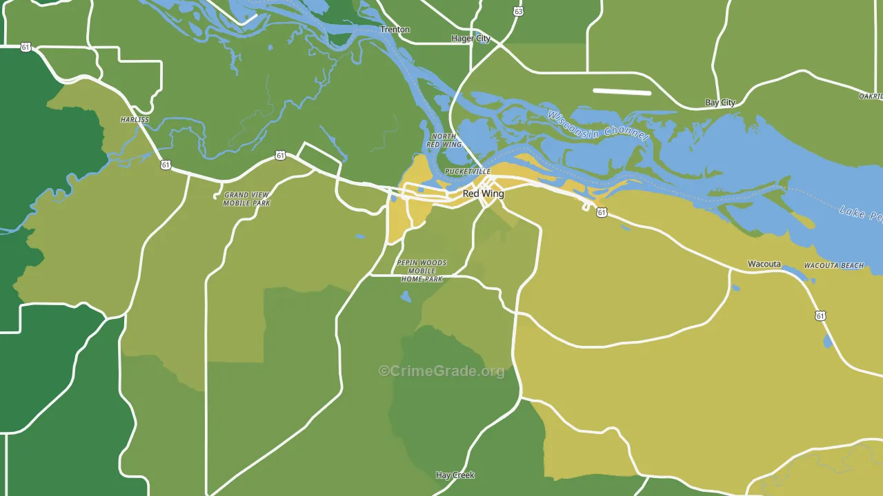 Red Wing, MN Map of Vehicle Theft Rates