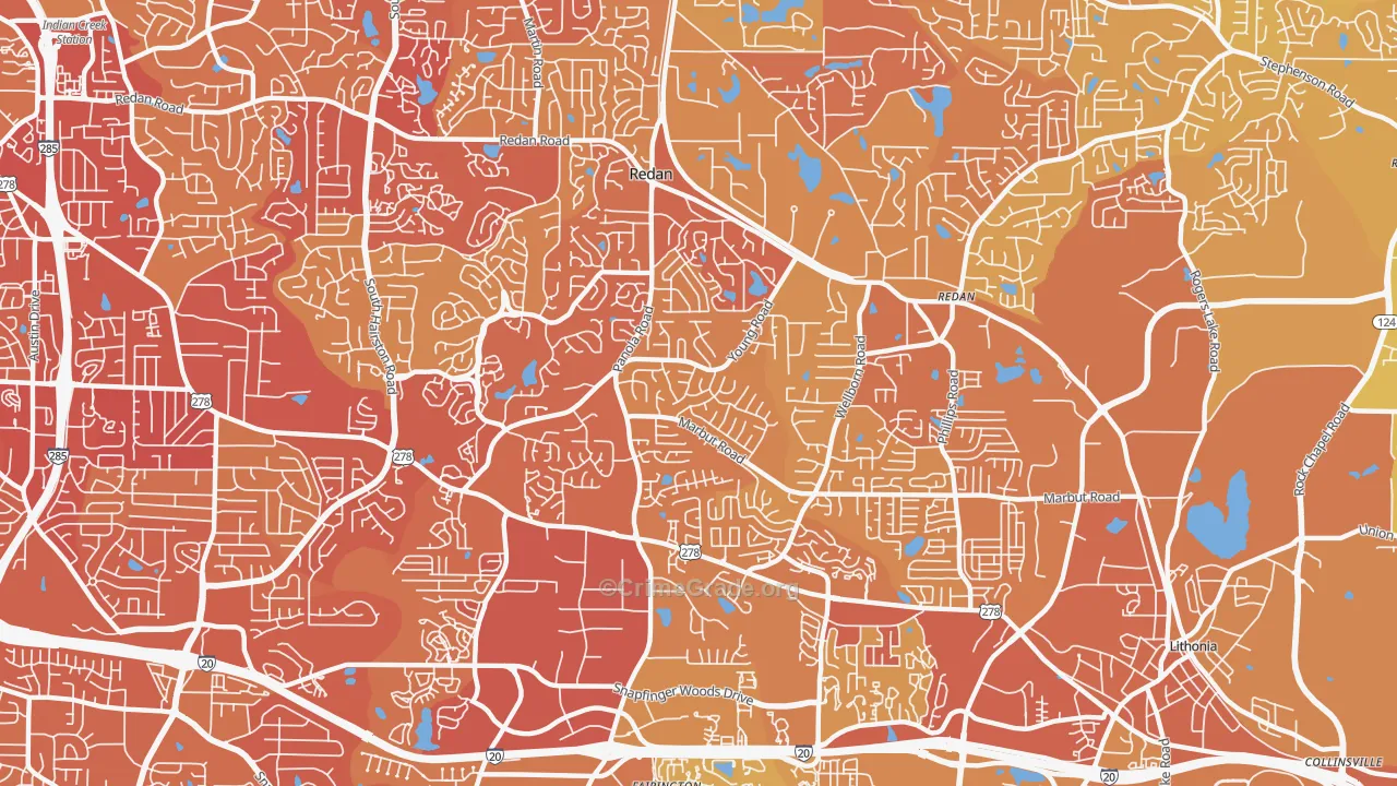 Redan, GA Map of Vehicle Theft Rates
