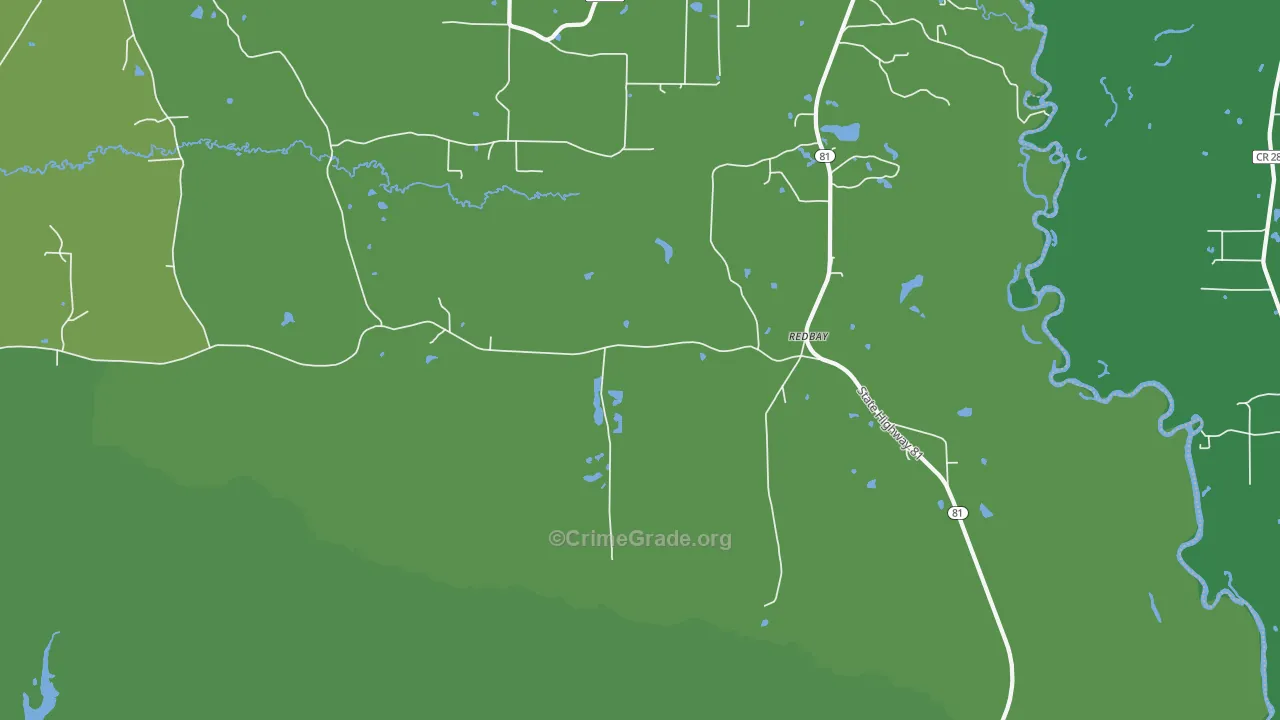 Redbay, FL Map of Vehicle Theft Rates