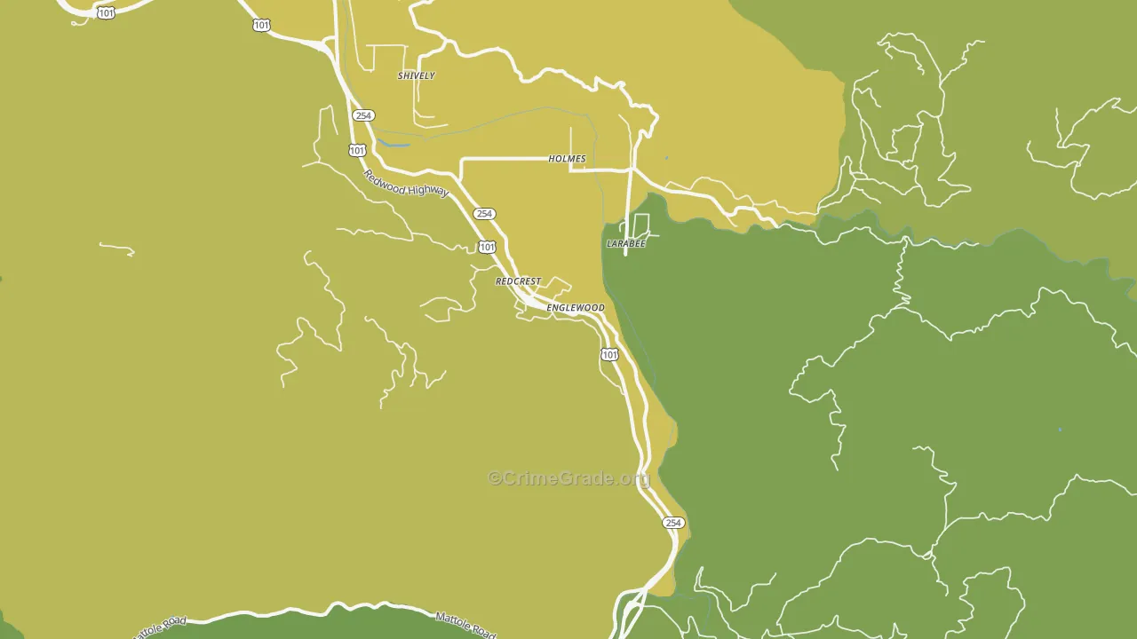 Redcrest, CA Map of Vehicle Theft Rates