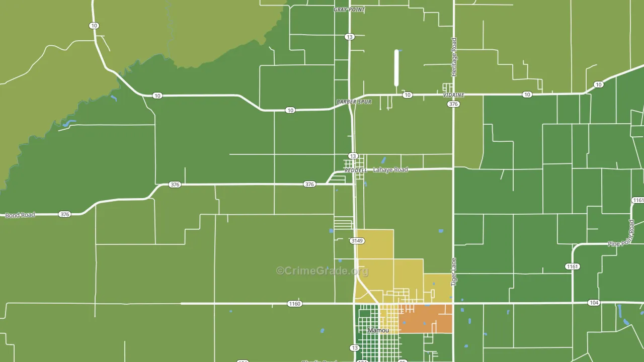 Reddell, LA Map of Vehicle Theft Rates