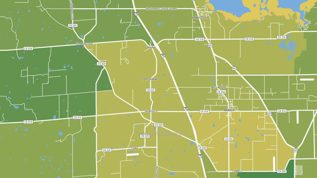 Reddick, FL Map of Vehicle Theft Rates